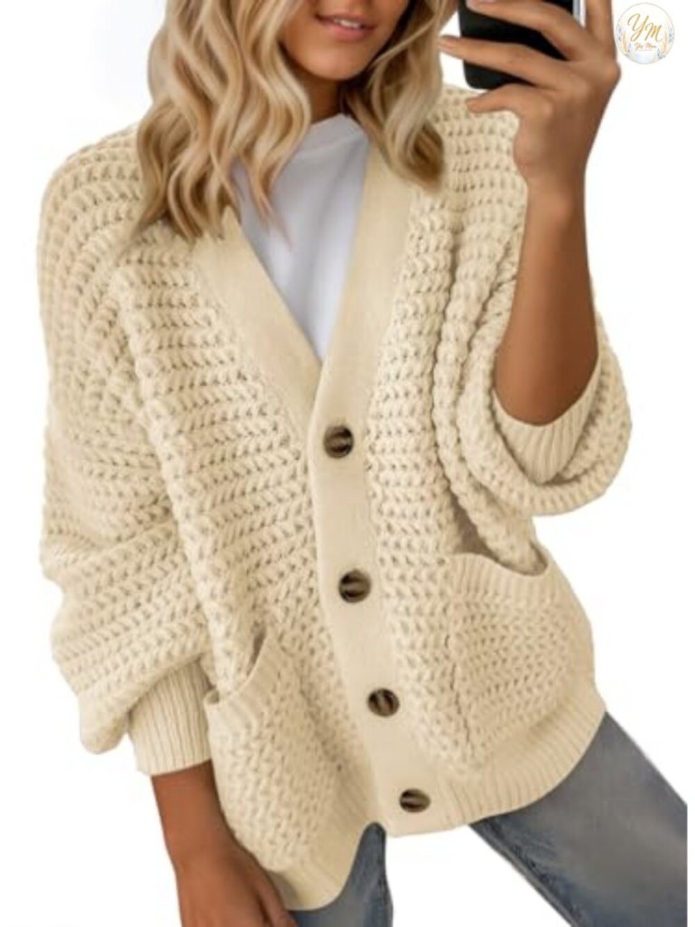 Open Front Chunky Knit Cardigan Long Sleeve Loose Fit Sweater Coat